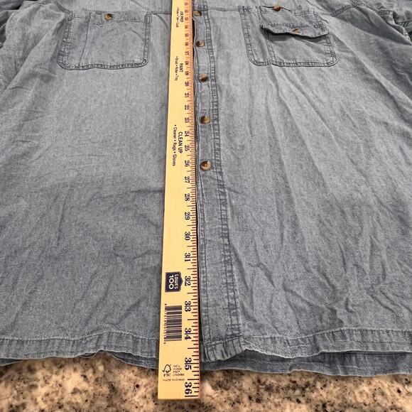 Fishing Shirt - Mens 4XL- Blue Denim Look - 100% Cotton - Embroidered Fish- SS - Picture 6 of 10